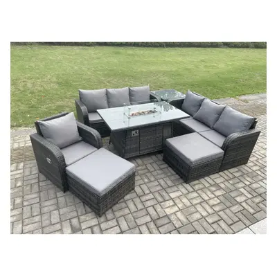 Fimous Seater Wicker Rattan Garden Furniture Set Gas Fire Pit Dining Table Seater Sofa Set Indoo