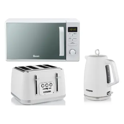 Swan Elegance White Kettle, Slice Toaster & Digital Microwave Set