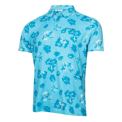 (XXL, Aquarius) Calvin Klein Mens Cyber Floral Printed Moisture Wicking Golf Polo Shirt