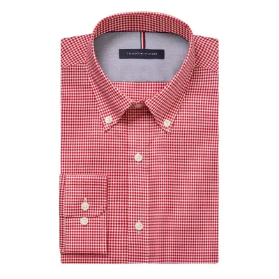 Tommy Hilfiger mens Slim Fit Non Iron Gingham Dress Shirt Lava 16.5