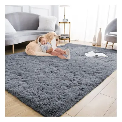 (160x230 cm- Area Carpet/Rug) Living Room Rugs Fluffy Shaggy Soft Grey Carpet UK