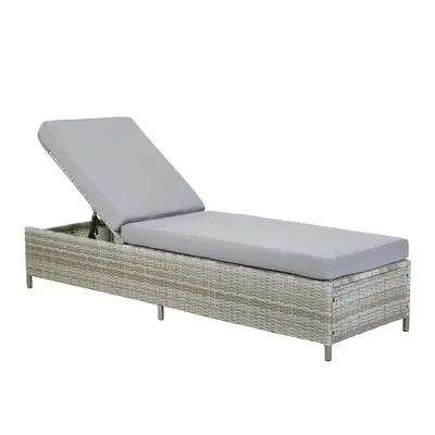 Sun Lounger with Cushion PE Rattan Grey TURIN