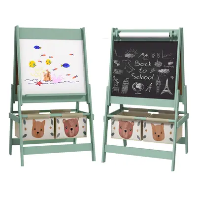 AIYAPLAY Kids Easel with Paper Roll, Blackboard, Whiteboard, Storage, Green