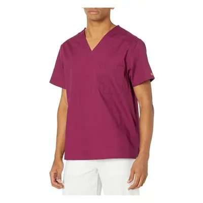 Dickies Mens Signature V-Neck Scrubs Shirt Wine Small