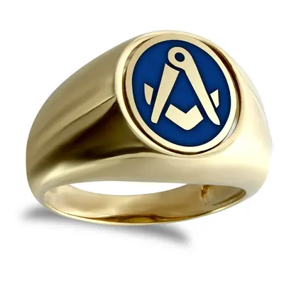 (Z) Jewelco London Men's Solid 9ct Yellow Gold Enamel Swivel Centre Oval Masonic Ring