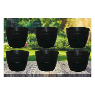 6 Large Black Barrel Planter Round Plastic Plant pot 50cm Patio Garden