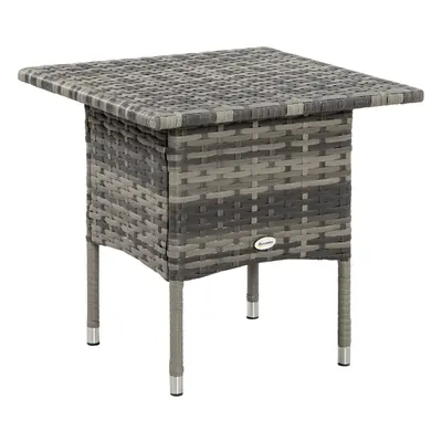 Outsunny PE Rattan Outdoor Coffee Table, Modern Rattan Side Table, Mixed Grey