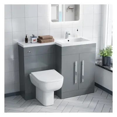 Nes Home Grey RH Vanity Cabinet Basin Sink 1100mm & BTW WC Toilet Flat Pack