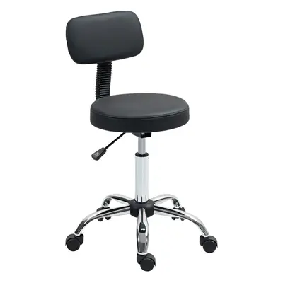 HOMCOM Rolling Stool with Backrest, Wheels, Faux Leather Salon Chair, Black