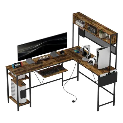 HOMCOM Reversible Corner Desk w/ USB Port, Long Computer Desk for Person