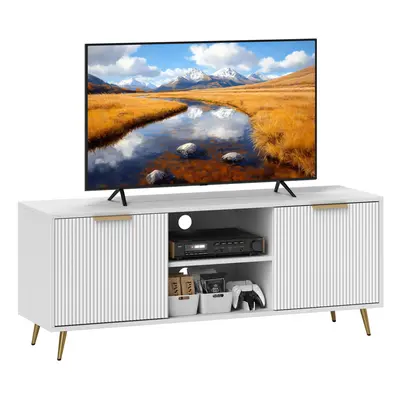 HOMCOM Modern TV Stand Cabinet with Storage for Living Room, White