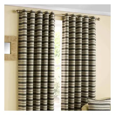 (W 228cm x Drop 182cm, Charcoal & Beige) Horizon' Striped Ready Made Eyelet Curtain Pair