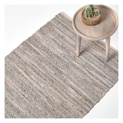 (150 x cm, Grey) Real Leather Handwoven Diamond Pattern Rug