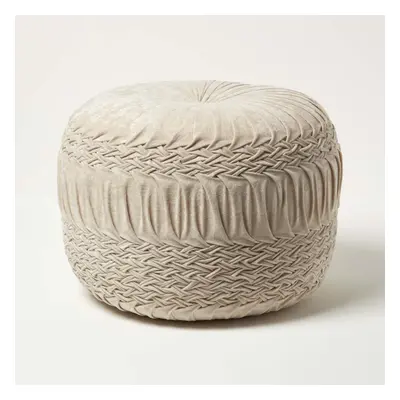 (Cream) Sofia Pleated Velvet Pouffe