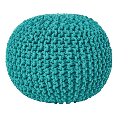 (Teal Green) Knitted Cotton Pouffe Footstool Round x cm