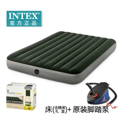 (Green mattress+Intex original foot pump, (76 * * 25CM)) INTEX Thickened Inflatable Bed Thread P