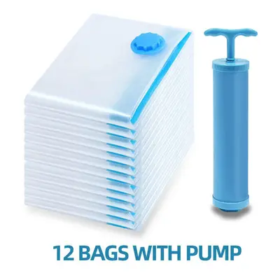 (60x80CM, 12PCS WITH PUMP) Vacuum Storage Bags For Clothes Pillows Bedding Waterproof Storage Ba