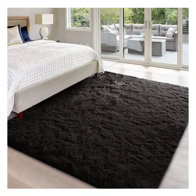 (160cm x 230cm (5ft 4in x 7ft 8in)- Large Area Rug/ Carpet, Black Rugs) Extra Large Shaggy Rugs 