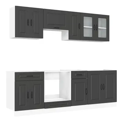 (black) vidaXL Piece Kitchen Cabinet Set Kalmar Grey Sonoma Engineered Wood