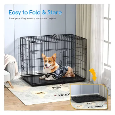 (Large Dog Crate Medium 30inches 76cm with Carried Handle) Large Dog Crate Cage Folding Metal Do