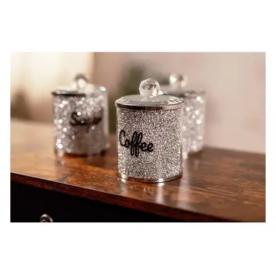 Tea Coffee Sugar Canisters with Silver Sparkle Diamante Bling set of