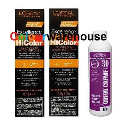 (H4 (2x), Dev (Vol. 30) 8oz) L'Oreal HiColor H4 Shimmering Gold, Blondes For Dark Hair Only