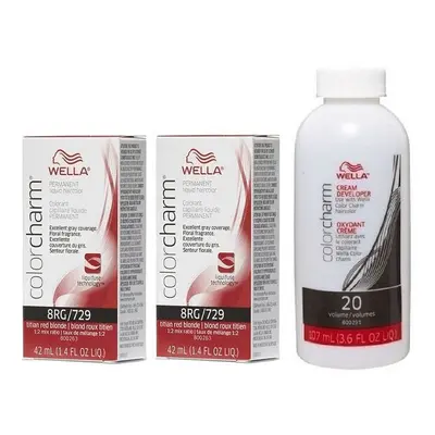 (8RG(2)+Dev(Vol.20)3.6oz) Wella 8RG Titian Red Blonde Color Charm Permanent Liquid Haircolor