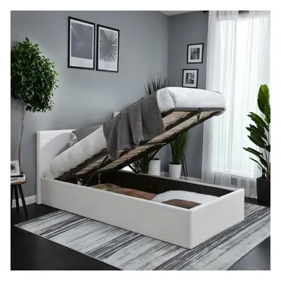 White Leather Ottoman Bed Frame End Lift Storage Bed Birlea Faux 3FT Single 90cm