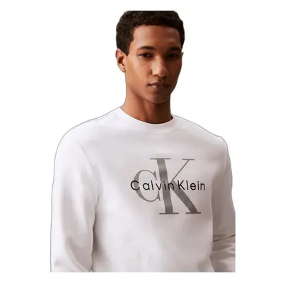 Calvin Klein Mens Monogram Logo Crewneck Sweatshirt Brilliant White Medium