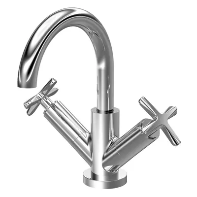 Connect Mono Basin Mixer Tap with Crosshead Handles & Push Button Waste - Chrome - Balterley