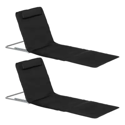 Outsunny Pieces Outdoor Beach Mat Steel Reclining Chair Set w/ Pillow Black