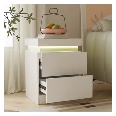 (White) LED Bedside Table Drawers Cabinet with Charging