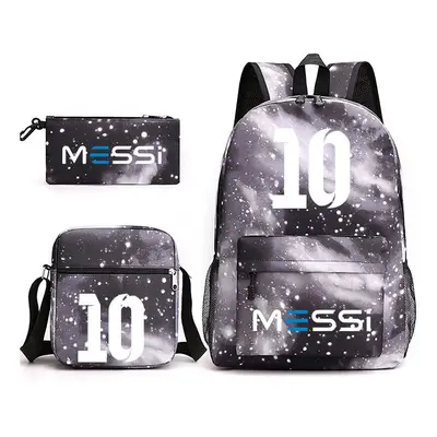 (Starry Sky Grey 2) 3pcs Sets Messi Backpack New Students Capacity School Bags