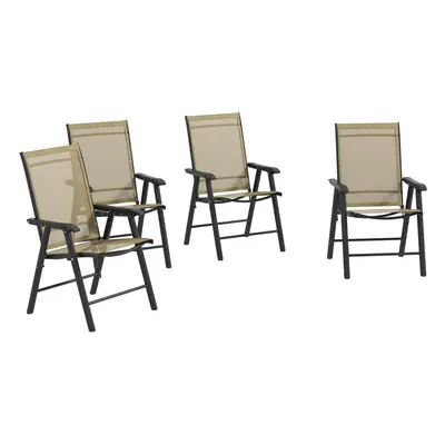 Outsunny 4-PCS Garden Armchairs Outdoor Patio Folding Furniture Light Brown