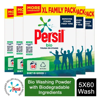 5x Persil Bio Washing Powder with Biodegradable Ingredients, 3kg, 60W