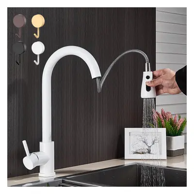 (White) Household Professional Stainless Steel Kitchen Pull-out Pull-down Kitchen Faucet+4 X Wal