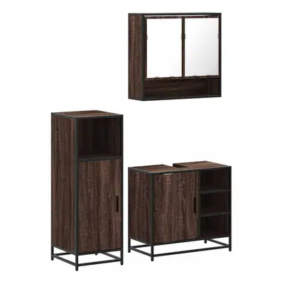 (brown oak) vidaXL Piece Bathroom Furniture Set Brown Oak Engineered Wood