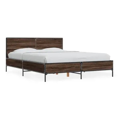 (brown oak, x cm) vidaXL Bed Frame Home Bed Base Smoked Oak 140x190 cm Engineered Wood and Metal