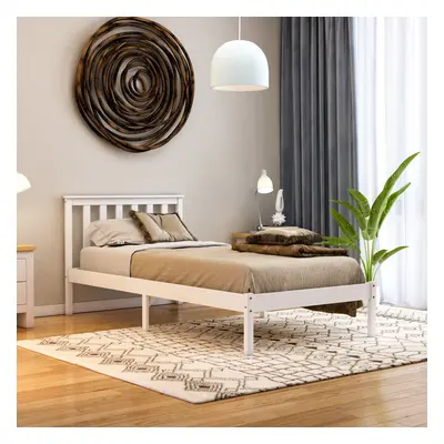 (Single, White) Milan Wood Bed Frame Low Foot Solid Pine Slatted