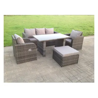 Fimous Rattan Garden Furniture Set Adjustable Chair Sofa Table Stool