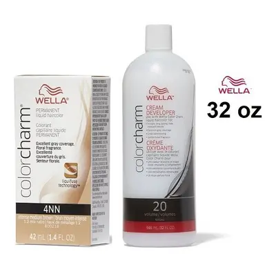 (4NN + Dev(vol20)32oz) Wella 4NN Intense Medium Brown Color Charm Permanent Liquid Haircolor