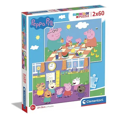 Clementoni Supercolor Peppa Pig-2 X 60-Piece Jigsaw Puzzle for Kids Age 5, Multicolored