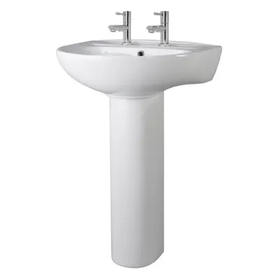 Round Ceramic Tap Hole Basin & Full Pedestal - 550mm