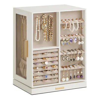 Jewellery Box Rotating, Jewellery Organiser with Drawers, Jewellery Display Case, Glass Window, 