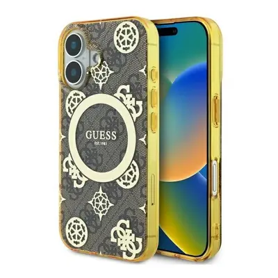 Guess IML Peony On 4G Background Case with MagSafe for iPhone 6.1" Brown - GUHMP16SH4PYEEW