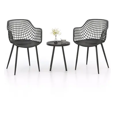 3 Piece Patio Chair Set Bistro Chairs & Side Table Set w/ PP Seat