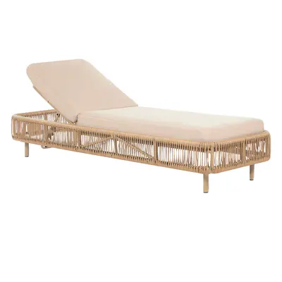 PE Rattan Reclining Sun Lounger Beige OSINI