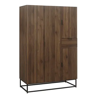 Houston Walnut Door Wardrobe - Drawer - Industrial Style