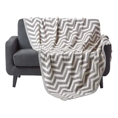 (Grey, x cm) Chevron Cotton Knitted Throw