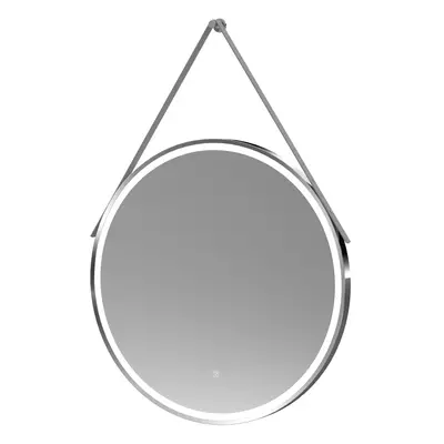 Round LED Illuminated Touch Sensor Framed Mirror with Demister & Strap, 800mm - Chrome/Grey